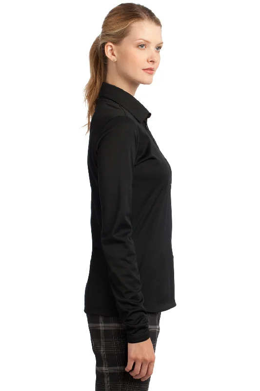 Nike Womens Stretch Tech Dri-Fit Moisture Wicking Long Sleeve Polo Shirt - Black