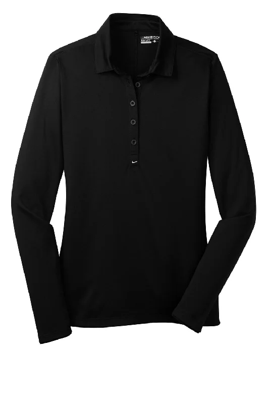 Nike Womens Stretch Tech Dri-Fit Moisture Wicking Long Sleeve Polo Shirt - Black