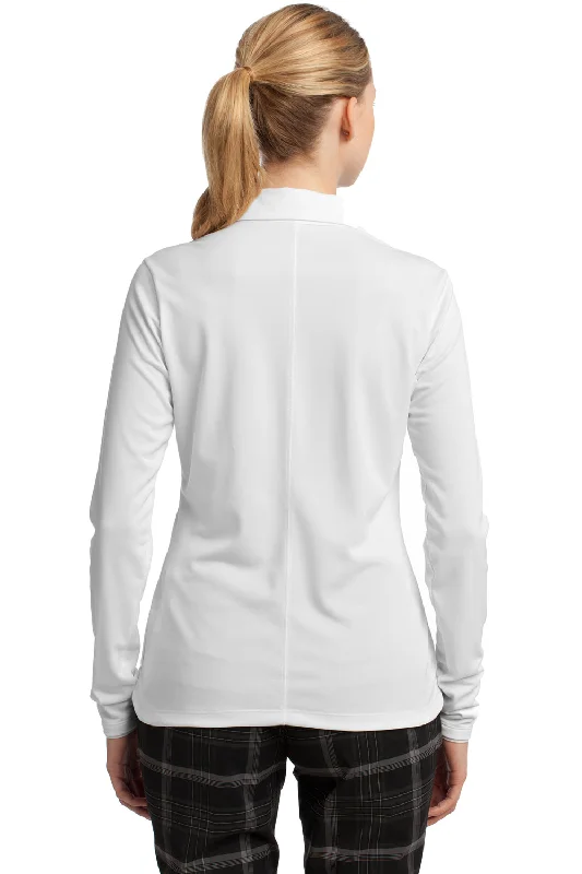 Nike Womens Stretch Tech Dri-Fit Moisture Wicking Long Sleeve Polo Shirt - White