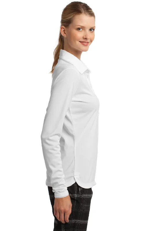 Nike Womens Stretch Tech Dri-Fit Moisture Wicking Long Sleeve Polo Shirt - White