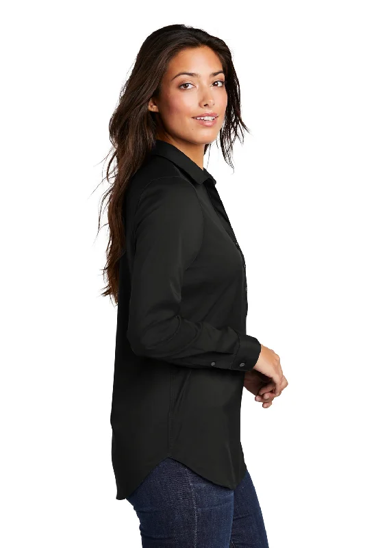 Port Authority Womens City Moisture Wicking Long Sleeve Polo Shirt - Black