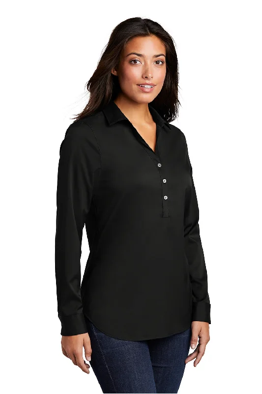 Port Authority Womens City Moisture Wicking Long Sleeve Polo Shirt - Black