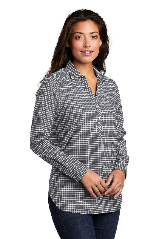 Port Authority Womens City Moisture Wicking Long Sleeve Polo Shirt - Graphite Grey/White