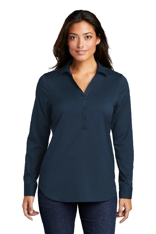 Port Authority Womens City Moisture Wicking Long Sleeve Polo Shirt - River Navy Blue