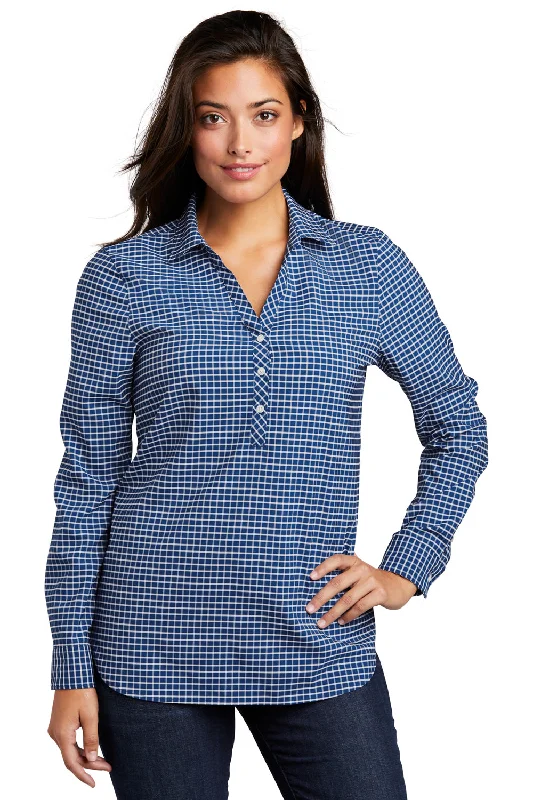 Port Authority Womens City Moisture Wicking Long Sleeve Polo Shirt - True Blue/White