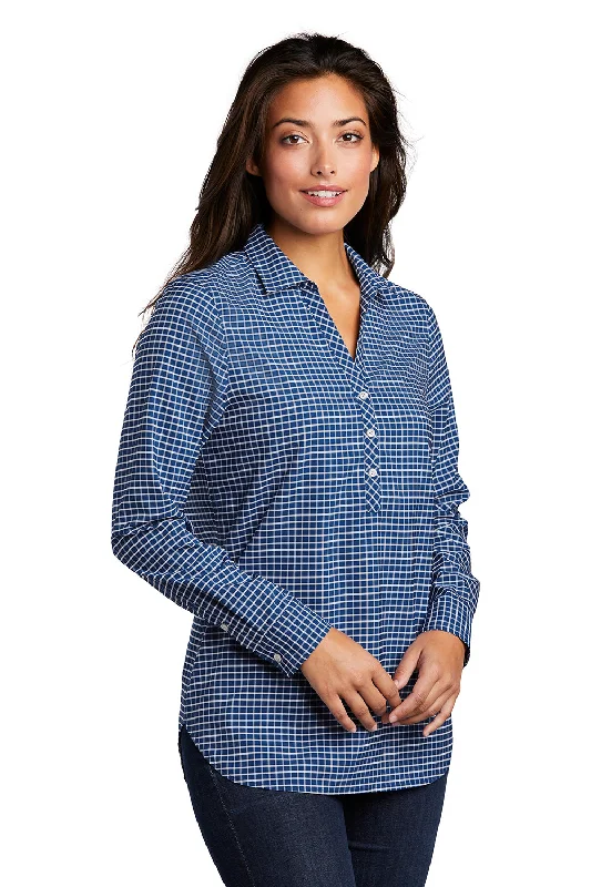 Port Authority Womens City Moisture Wicking Long Sleeve Polo Shirt - True Blue/White