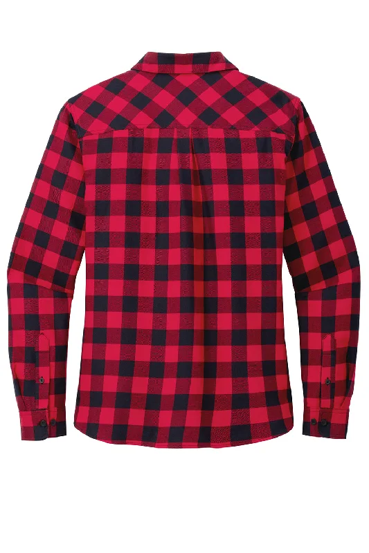 Port Authority Womens Plaid Flannel Long Sleeve Button Down Shirt w/ Double Pockets - Red/Black Buffalo