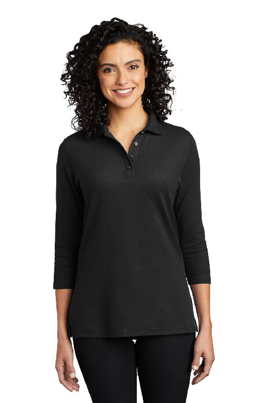 Port Authority Womens Silk Touch 3/4 Sleeve Polo Shirt - Black