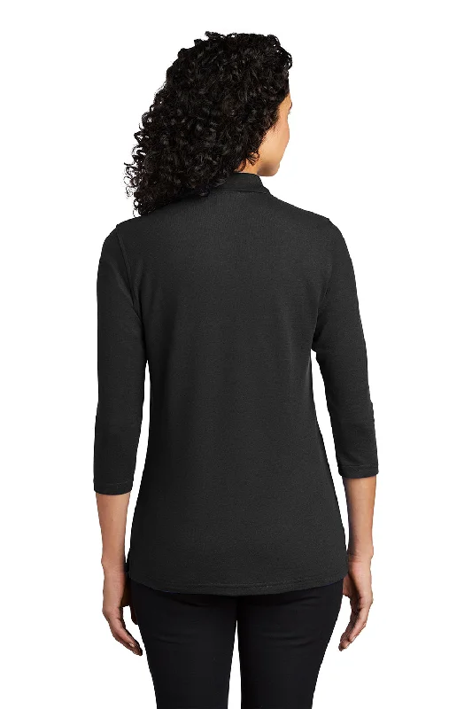 Port Authority Womens Silk Touch 3/4 Sleeve Polo Shirt - Black