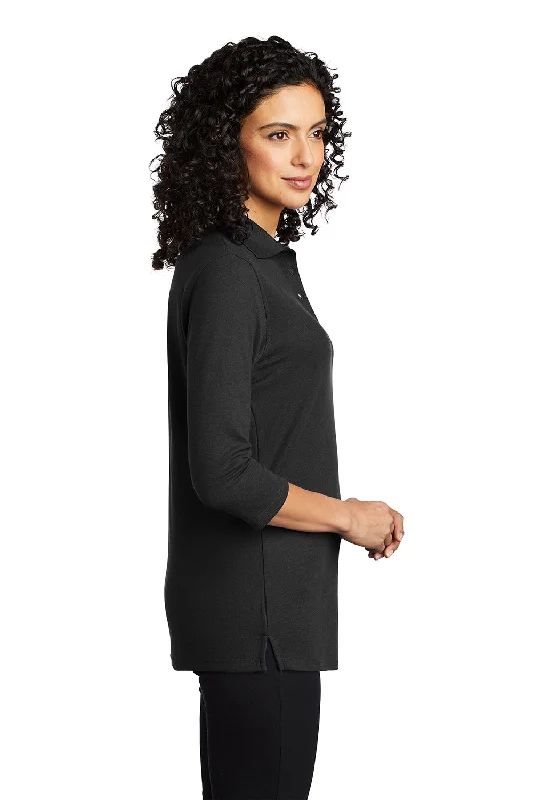 Port Authority Womens Silk Touch 3/4 Sleeve Polo Shirt - Black