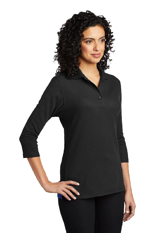 Port Authority Womens Silk Touch 3/4 Sleeve Polo Shirt - Black