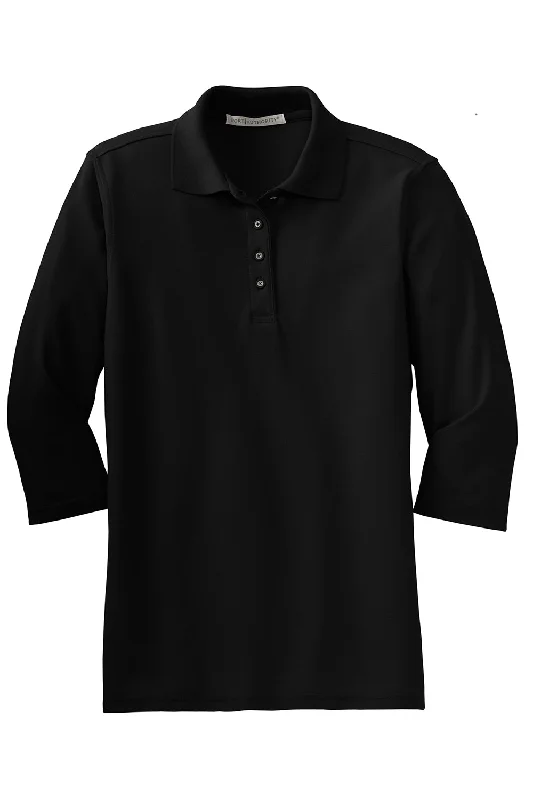 Port Authority Womens Silk Touch 3/4 Sleeve Polo Shirt - Black