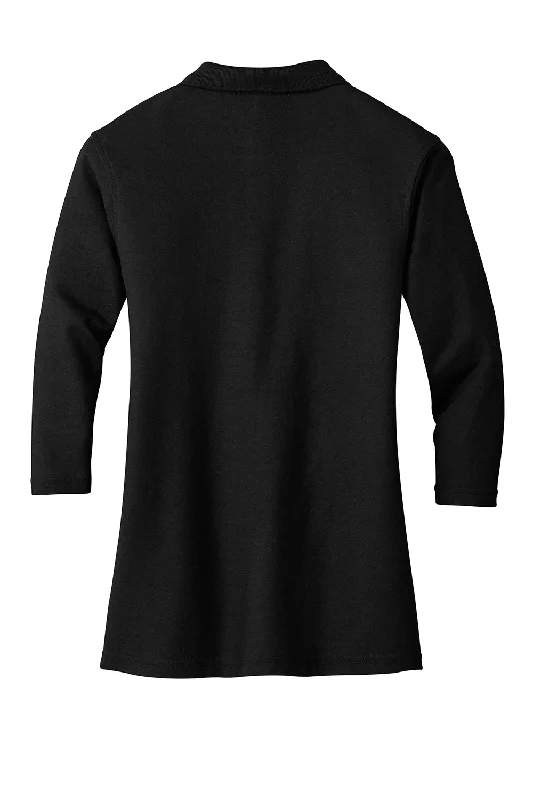 Port Authority Womens Silk Touch 3/4 Sleeve Polo Shirt - Black