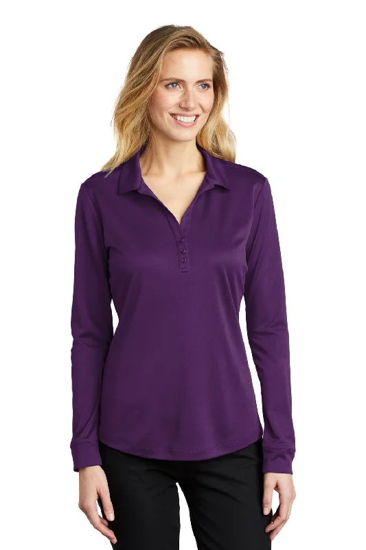 Port Authority Womens Silk Touch Performance Moisture Wicking Long Sleeve Polo Shirt - Bright Purple