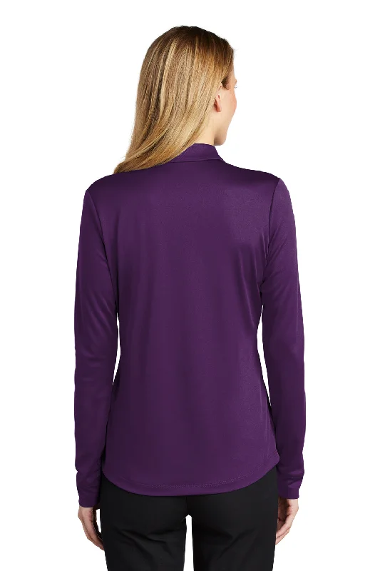 Port Authority Womens Silk Touch Performance Moisture Wicking Long Sleeve Polo Shirt - Bright Purple