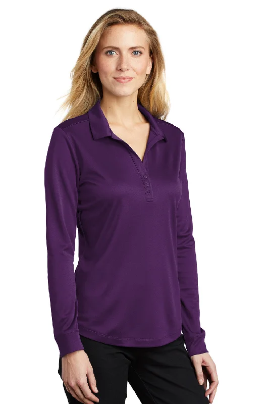 Port Authority Womens Silk Touch Performance Moisture Wicking Long Sleeve Polo Shirt - Bright Purple