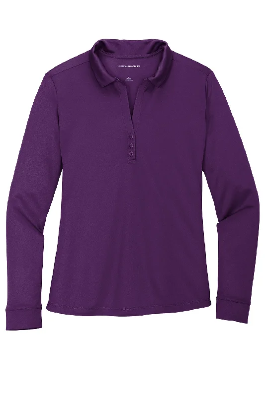 Port Authority Womens Silk Touch Performance Moisture Wicking Long Sleeve Polo Shirt - Bright Purple