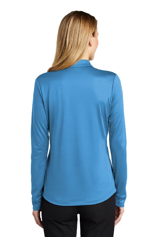 Port Authority Womens Silk Touch Performance Moisture Wicking Long Sleeve Polo Shirt - Carolina Blue