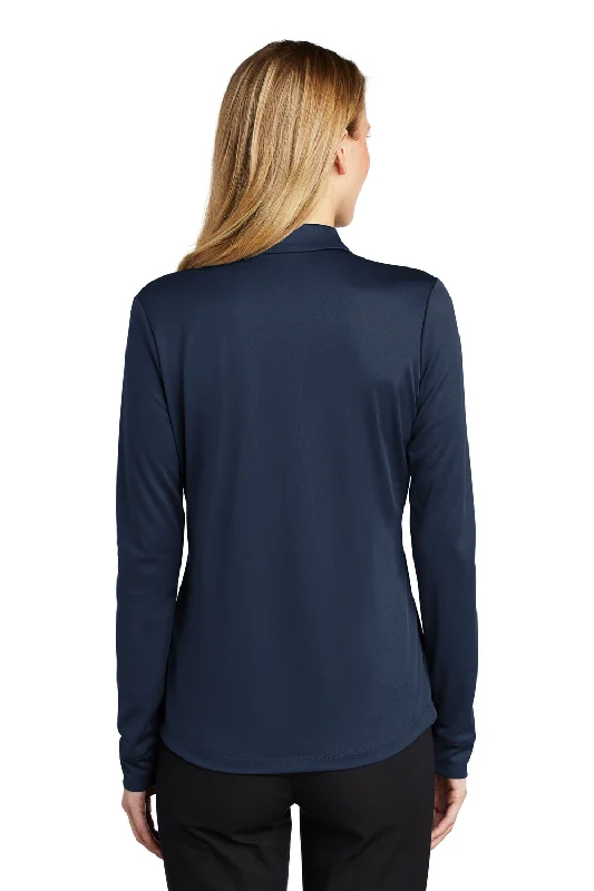 Port Authority Womens Silk Touch Performance Moisture Wicking Long Sleeve Polo Shirt - Navy Blue