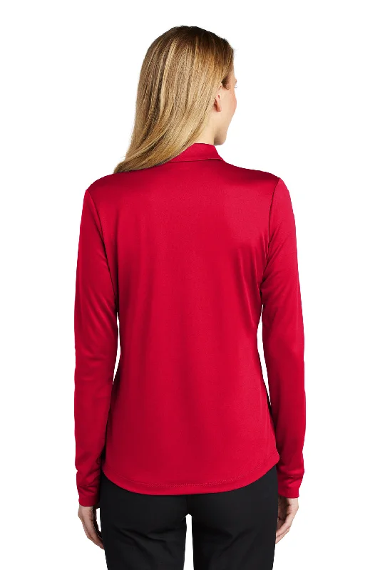 Port Authority Womens Silk Touch Performance Moisture Wicking Long Sleeve Polo Shirt - Red