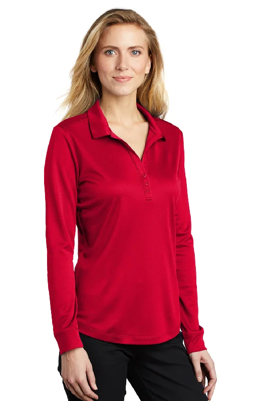 Port Authority Womens Silk Touch Performance Moisture Wicking Long Sleeve Polo Shirt - Red