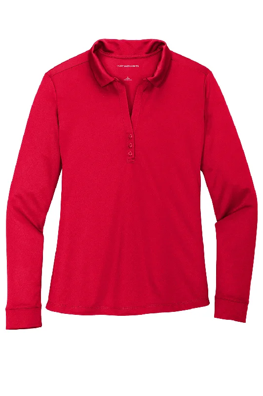 Port Authority Womens Silk Touch Performance Moisture Wicking Long Sleeve Polo Shirt - Red