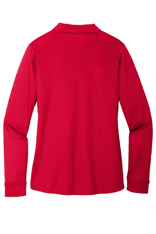 Port Authority Womens Silk Touch Performance Moisture Wicking Long Sleeve Polo Shirt - Red