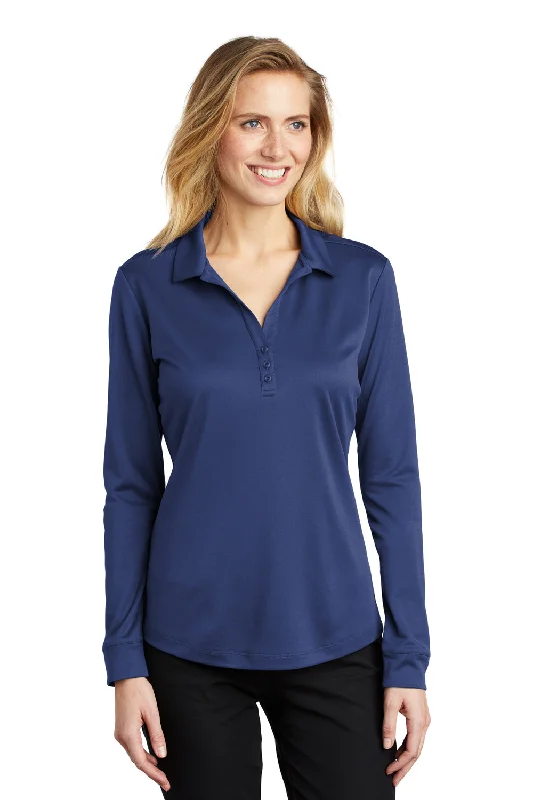 Port Authority Womens Silk Touch Performance Moisture Wicking Long Sleeve Polo Shirt - Royal Blue