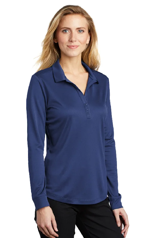 Port Authority Womens Silk Touch Performance Moisture Wicking Long Sleeve Polo Shirt - Royal Blue