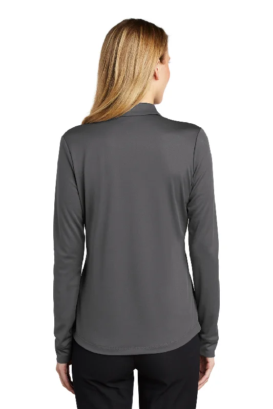 Port Authority Womens Silk Touch Performance Moisture Wicking Long Sleeve Polo Shirt - Steel Grey