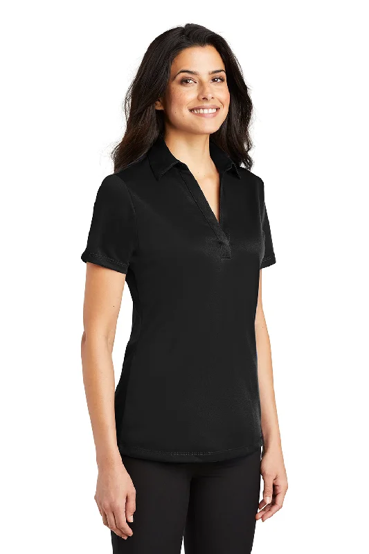 Port Authority Womens Silk Touch Performance Moisture Wicking Short Sleeve Polo Shirt - Black