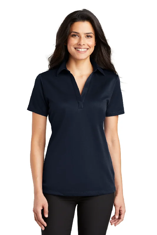 Port Authority Womens Silk Touch Performance Moisture Wicking Short Sleeve Polo Shirt - Navy Blue