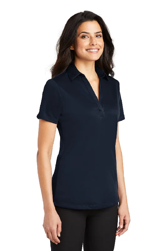 Port Authority Womens Silk Touch Performance Moisture Wicking Short Sleeve Polo Shirt - Navy Blue