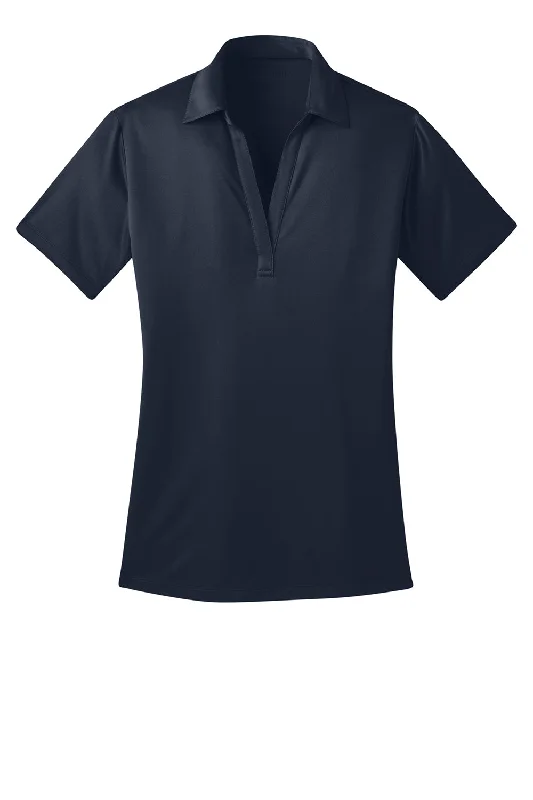 Port Authority Womens Silk Touch Performance Moisture Wicking Short Sleeve Polo Shirt - Navy Blue