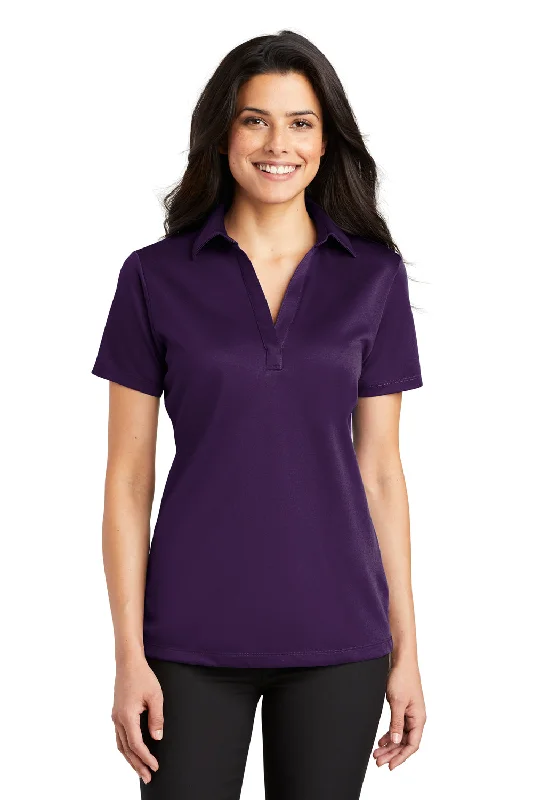 Port Authority Womens Silk Touch Performance Moisture Wicking Short Sleeve Polo Shirt - Bright Purple