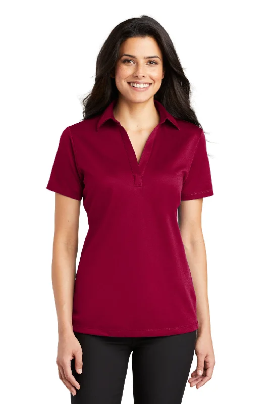 Port Authority Womens Silk Touch Performance Moisture Wicking Short Sleeve Polo Shirt - Red