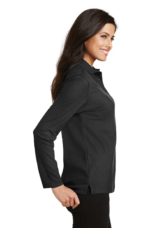 Port Authority Womens Silk Touch Wrinkle Resistant Long Sleeve Polo Shirt - Black