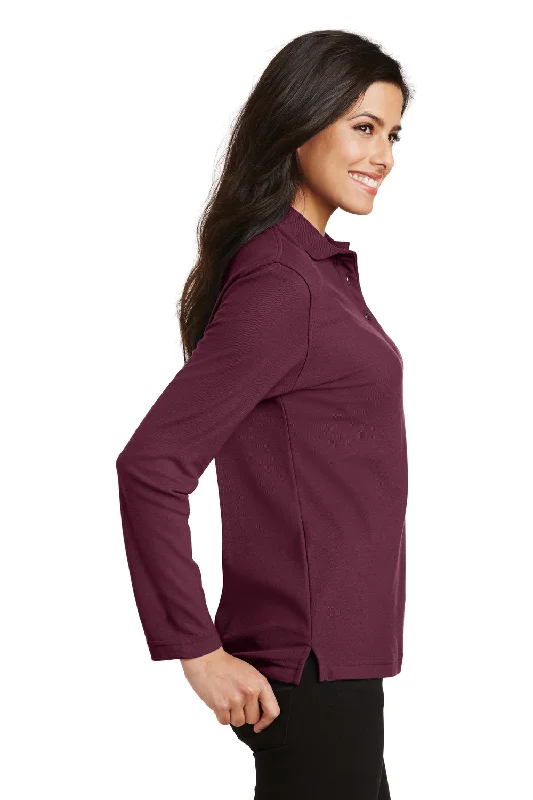 Port Authority Womens Silk Touch Wrinkle Resistant Long Sleeve Polo Shirt - Burgundy