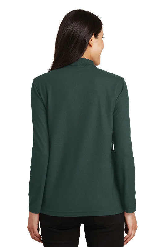 Port Authority Womens Silk Touch Wrinkle Resistant Long Sleeve Polo Shirt - Dark Green