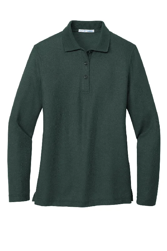 Port Authority Womens Silk Touch Wrinkle Resistant Long Sleeve Polo Shirt - Dark Green