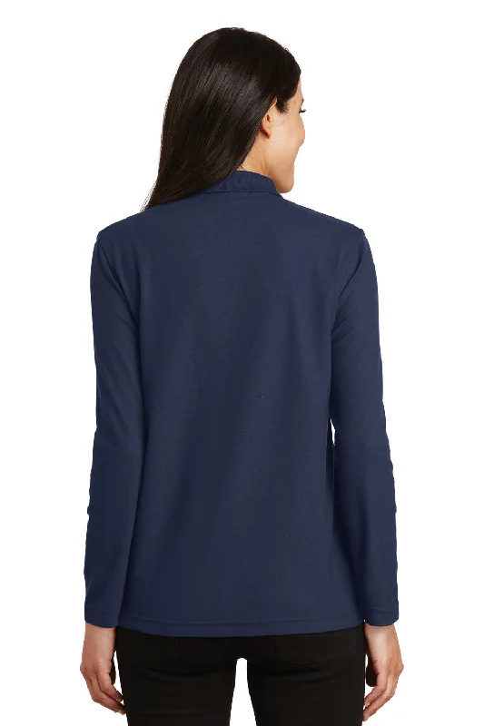 Port Authority Womens Silk Touch Wrinkle Resistant Long Sleeve Polo Shirt - Navy Blue