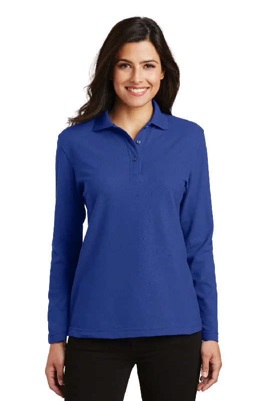 Port Authority Womens Silk Touch Wrinkle Resistant Long Sleeve Polo Shirt - Royal Blue