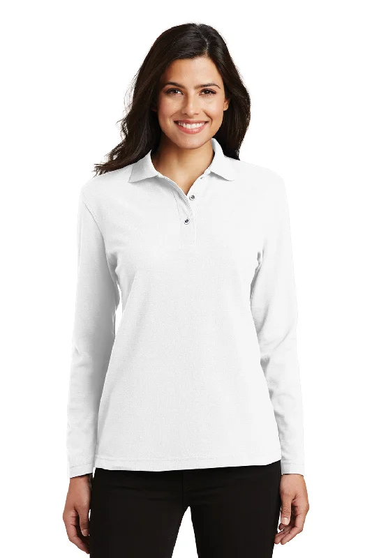 Port Authority Womens Silk Touch Wrinkle Resistant Long Sleeve Polo Shirt - White