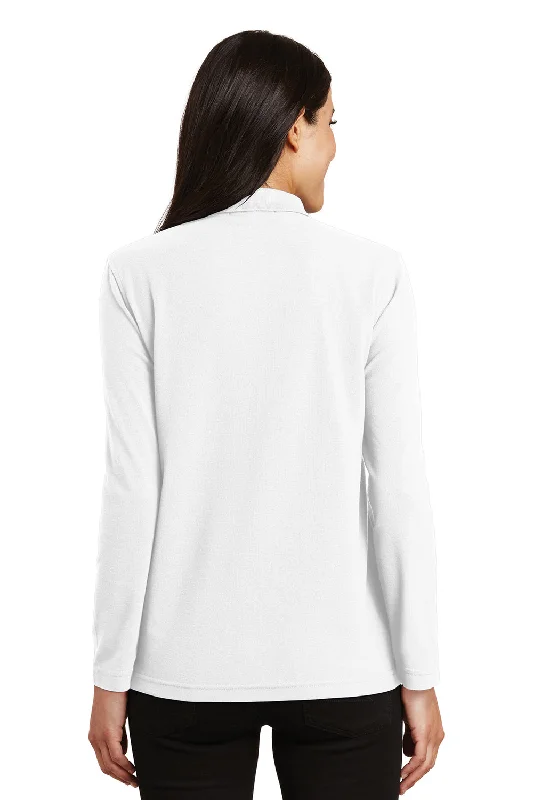 Port Authority Womens Silk Touch Wrinkle Resistant Long Sleeve Polo Shirt - White