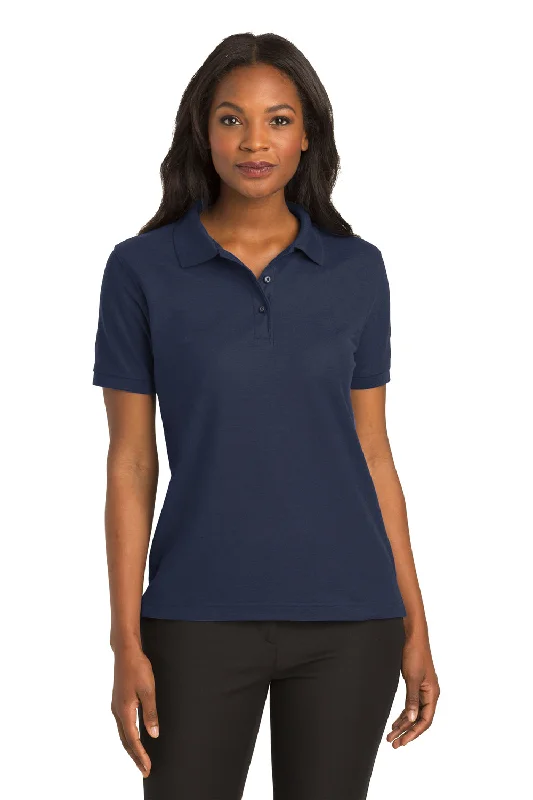 Port Authority Womens Silk Touch Wrinkle Resistant Short Sleeve Polo Shirt - Navy Blue