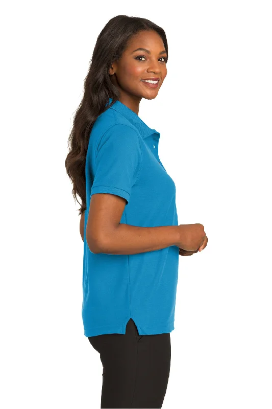 Port Authority Womens Silk Touch Wrinkle Resistant Short Sleeve Polo Shirt - Turquoise Blue