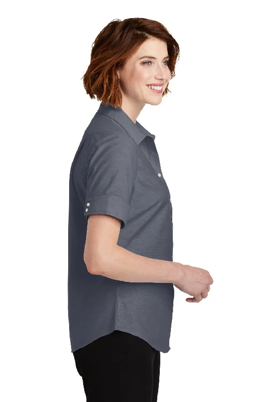 Port Authority Womens SuperPro Oxford Wrinkle Resistant Short Sleeve Button Down Shirt w/ Pocket - Black