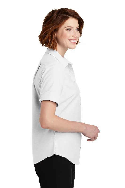 Port Authority Womens SuperPro Oxford Wrinkle Resistant Short Sleeve Button Down Shirt w/ Pocket - White