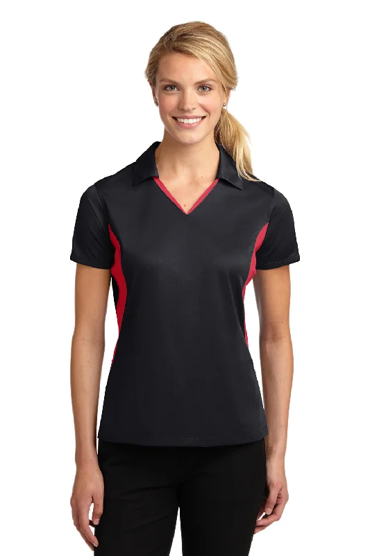 Sport-Tek Womens Sport-Wick Moisture Wicking Short Sleeve Polo Shirt - Black/True Red