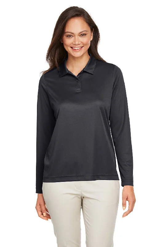 Team 365 Womens Zone Sonic Moisture Wicking Long Sleeve Polo Shirt - Black